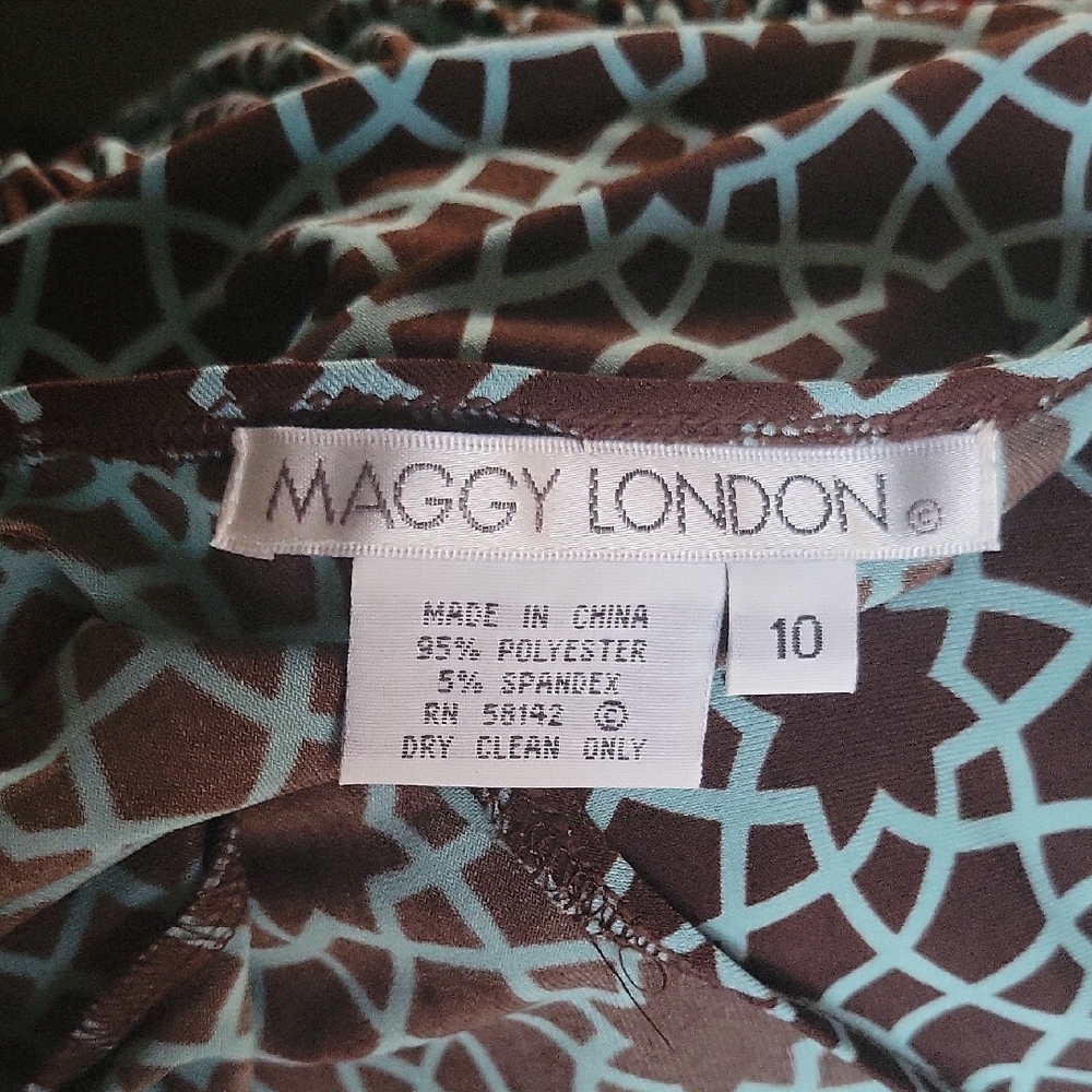 Maggy London Brown And Teal Full Skirt Cap Sleeve Faux Wrap Dress - Picture 6 of 6